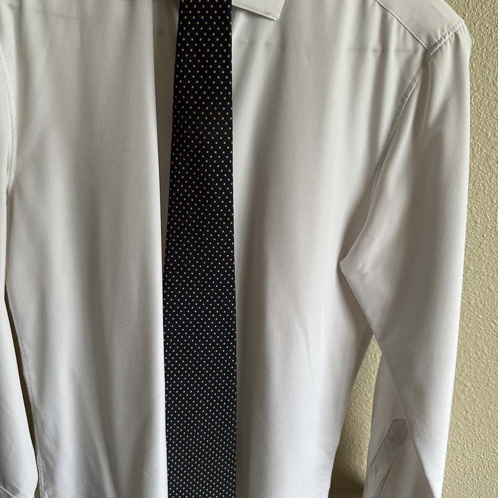 White Dress Shirt with Black Polka Dot Tie